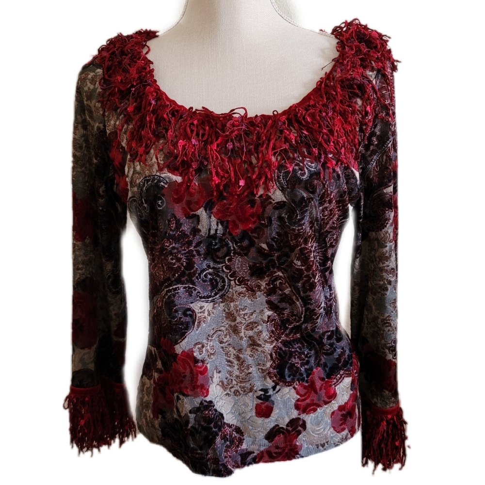 Victorian vampire velvet Burgundy fringe goth 90s